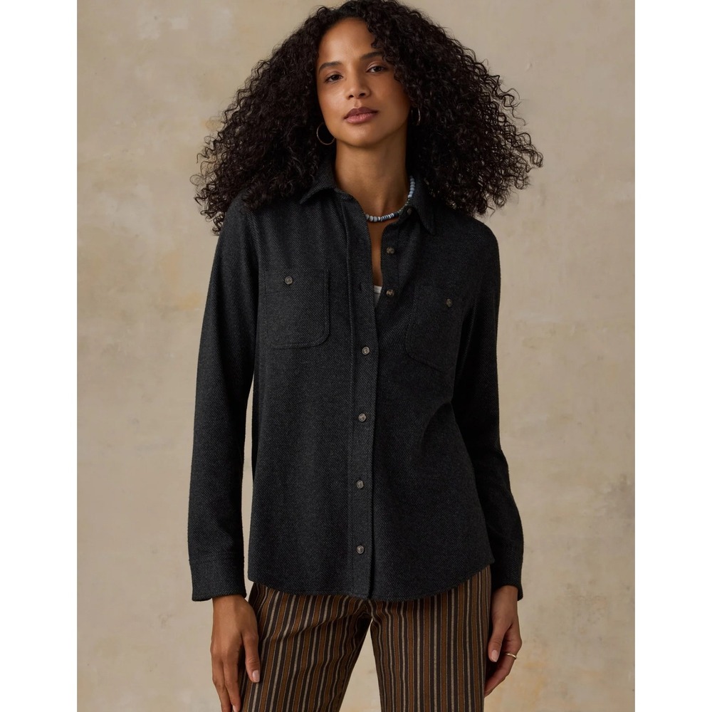 Faherty Legend Sweater Shirt - Heathered Black Gray Twill